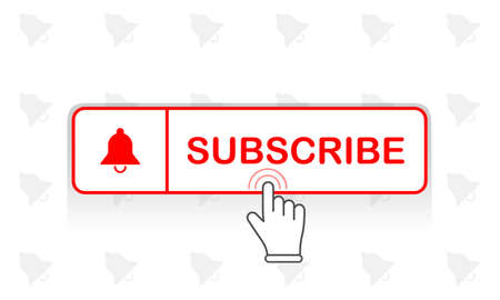 Red subscribe button with mouse pointer and notification bell icon flat in modern colour design concept on isolated white background. EPS 10 vectorのイラスト素材
