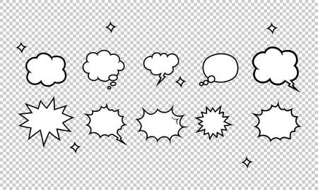 Retro empty comic bubbles icon or speech and thought icon set on isolated background. Pop art style, vintage design. EPS 10 vectorのイラスト素材