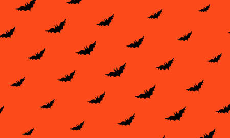 Bat halloween seamless patter with orange background. Black Bat Silhouettes on Orange Background. Vector EPS 10.のイラスト素材