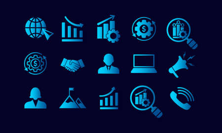 Web marketing, statistics, business, charts, collaboration icon set in simple design on an isolated background.のイラスト素材