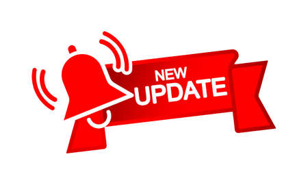 New update with notification bell icon flat for bussines, website, poster of social media on isolated white background. EPS 10 vector.のイラスト素材