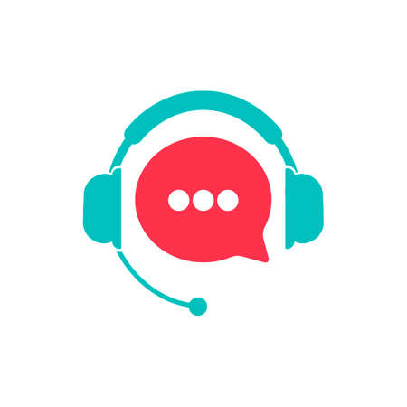 Tech support. Customer support service icon flat or call center or gear with headphones on an isolated white background. EPS 10 vector.のイラスト素材