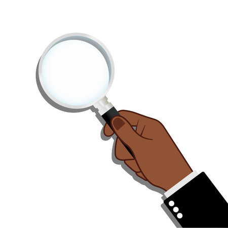 Hands holding magnifying glass. Icon flat on isolated background. EPS 10 vector