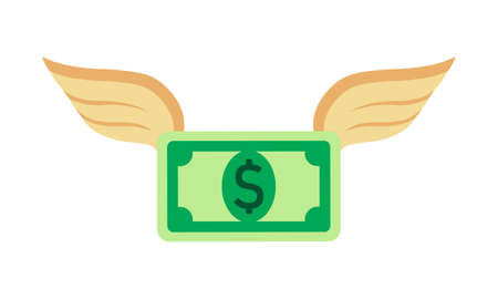Money, banknote or dollar bill with wings icon flat on isolated white background. EPS 10 vector. Business and finance concept.のイラスト素材