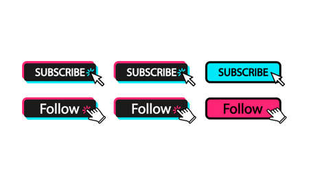 Follow, subscribe button with cursor, mouse pointer. Button template for popular social networks. Follow on channel. EPS 10 vectorのイラスト素材