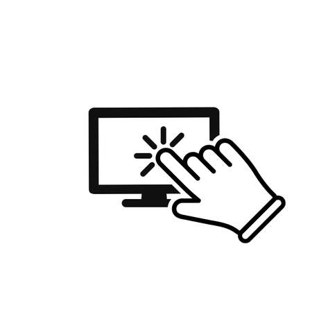 Click, computer monitor, hand pointer icon on isolated white background. EPS 10 vector.のイラスト素材