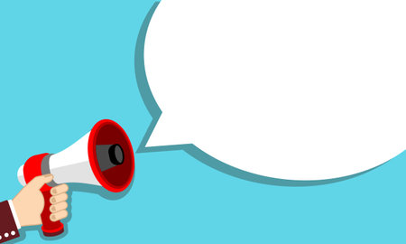 Hand holding a megaphone, promotion marketing concept icon flat on isolated background. EPS 10 vector.のイラスト素材