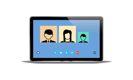 Online laptop conference. Conference video call, education, quarantine, working from home.のイラスト素材