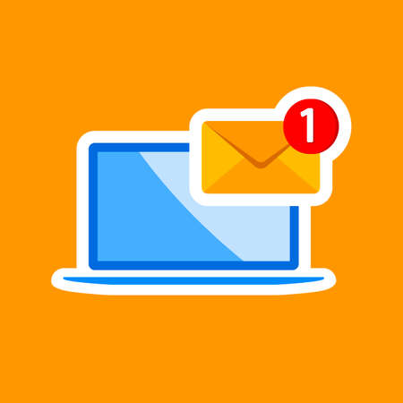 New message, notification, email, amail, chat or letter on laptop icon flat in on isolated background. EPS 10 vector.のイラスト素材