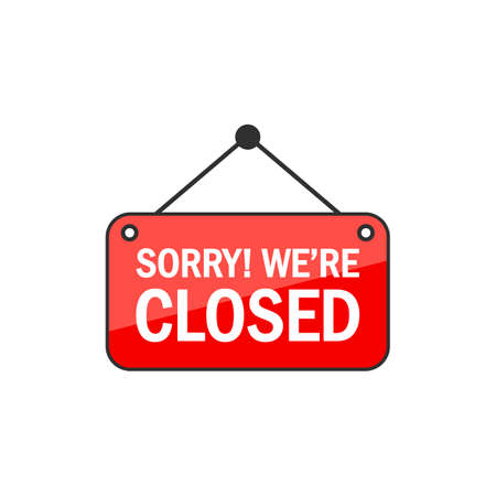 Plate closed sign for door. Shop icon flat style, sign on isolated white background. EPS 10 vector.のイラスト素材