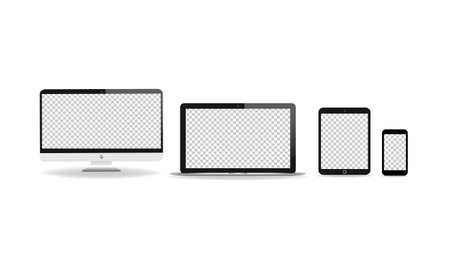 New device realistic icon flat set. Smartphone, laptop, computer monitor, tablet and smart watch on isolated white background. EPS 10 vectorのイラスト素材
