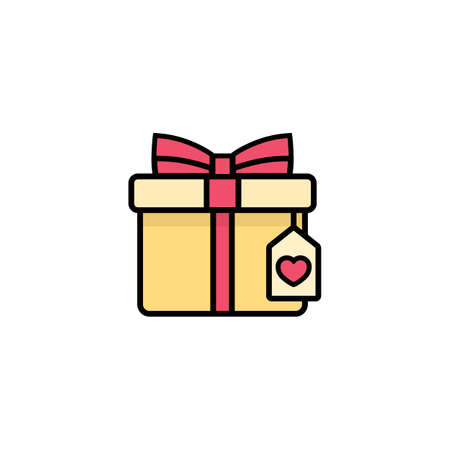 Gift box with red heart icon flat. Love stories symbol. Valentines day concept.のイラスト素材