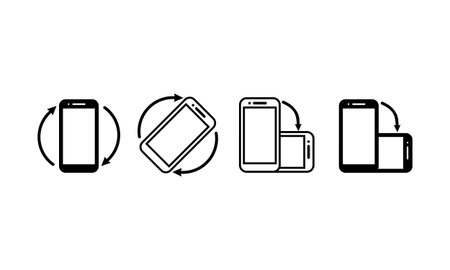 Smartphone rotation icons. Phone rotate set. Phone tilt vertical and horizontal signs.のイラスト素材