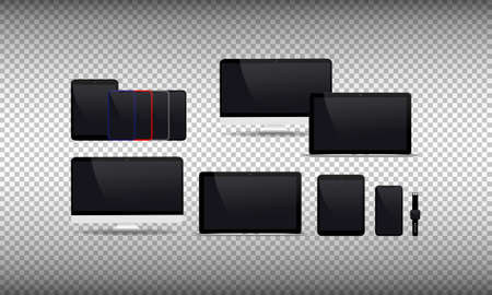 Realistic laptop, tablet computer, monitor and mobile phone template. Device icon flat set. Modern electronic gadget isolated on white background. EPS 10 vector.のイラスト素材