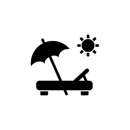 Beach umbrella and lounger icon outline. Vector on isolated white background. Eps 10.のイラスト素材