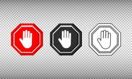 Stop sign hand icon set. Vector on isolated background.のイラスト素材