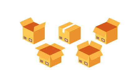 Open carton box icon set. Delivery and packaging. Transportation, shipping. Vector on isolated white background. Eps 10のイラスト素材