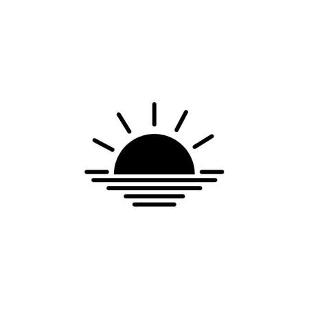 Sunrise icon. Rising above the sea the sun. Sunset symbol. Vector on isolated white background.のイラスト素材