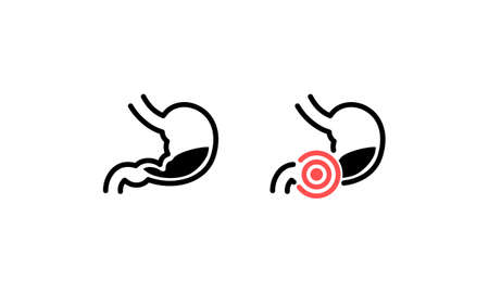 Healthy stomach icon. Sick stomach symbol. Stomach ache sign. Vector on isolated white background.のイラスト素材