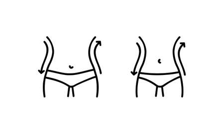 Fat and slim figure icon. Female body before and after the diet. Vector on isolated white background.のイラスト素材