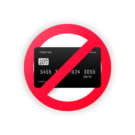 Cash only, Stop sign. No debit or credit card. Money sign. Vector on isolated white backgroundのイラスト素材