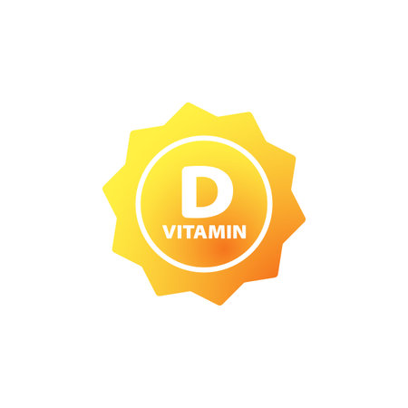 Vitamin D icon with sun. Health care concept. Vector on isolated white background