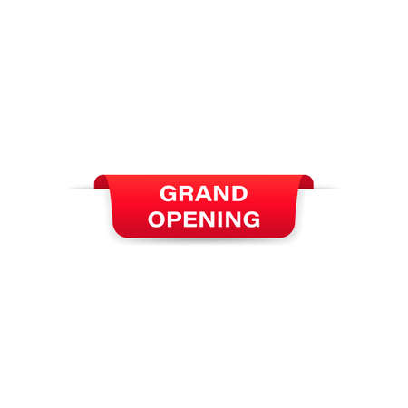 Grand opening badge red banner ribbon. Label. Tag. Top bookmark. Sticker icons templates. Vector on isolated white backgroundのイラスト素材