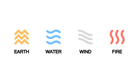 Four elements icon. Earth, water, wind and fire. Vector on isolated white background