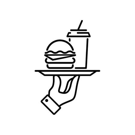 Hamburger or sandwich with coffee line icon. Vector on isolated white backgroundのイラスト素材