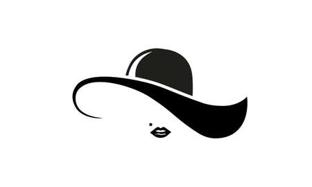 Sexy, elegant and glamor lady in black hat icon. Vector on isolated white backgroundのイラスト素材