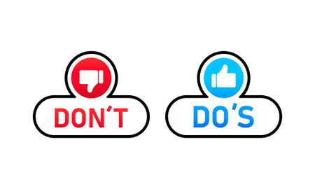 Dos and dont button label. Thumbs up or down. Like or dislike. Vector on isolated white background.