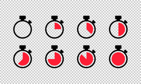 Timer icon set on transparent background. Stopwatch symbol. Countdown timers. Time management. Time clock sign. Watch icon. Vectorのイラスト素材