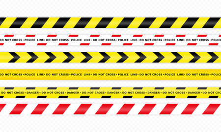 Police yellow stripes icon set. Police ribbon variation. Danger tape. Vector on isolated white background.のイラスト素材