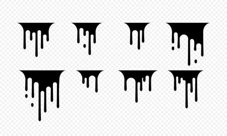Paint dripping icon. Current drops. Black paint flows. Vector on isolated white background.のイラスト素材
