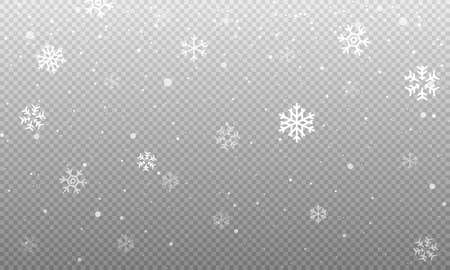Snowflakes icon. Realistic snow overlay background. Snowfall. Christmas and New Year concept. Vector on isolated background.のイラスト素材