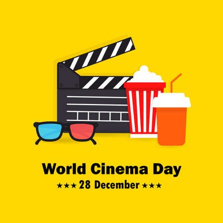 World cinema day banner. Movie industry. Filmmaking concept.のイラスト素材