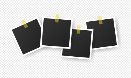 Photo frame blank icon set. Adhesive tape. Picture. Vector on transparent isolated background.
