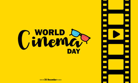 World cinema day banner. With film strip. Cinematography.のイラスト素材