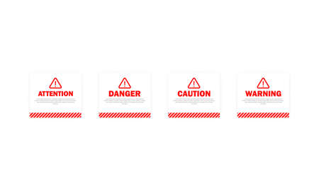 Danger, attention, warning, caution sign set. Be careful concept. Light theme. Vector on transparent isolated backgroundのイラスト素材