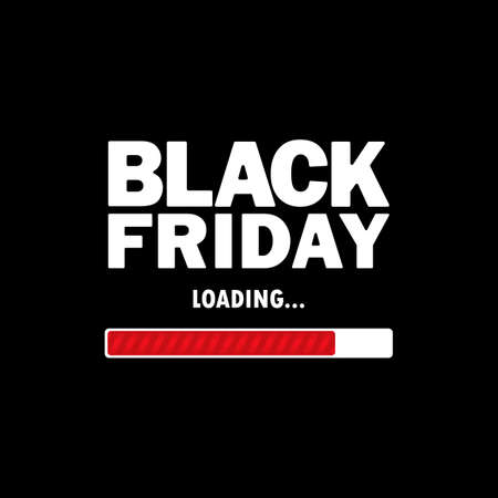 Black friday banner. Red progress loading bar. Big sale. Vector on isolated black background.のイラスト素材
