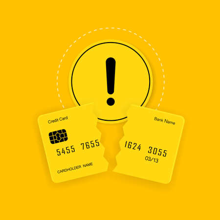 Broken credit card banner. Failed money transaction. Vector on isolated background.のイラスト素材