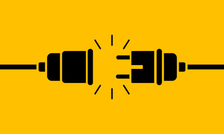 404 error banner. Page not found template with electric plug and socket.