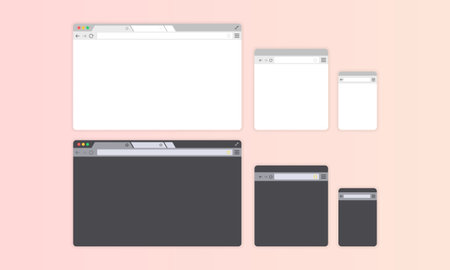 Browser window banner. Light and dark theme. Computer and phone display. Vector on isolated...