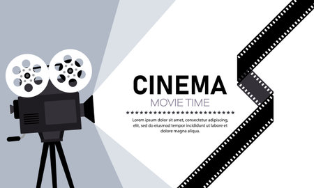 Cinema banner. Movie time. Camera. Vector on isolated white background.のイラスト素材
