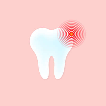 Tooth pain icon. Dental sign. Pain red circle. Toothache concept.のイラスト素材