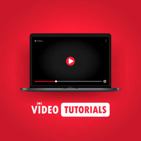 Watching video tutorials on laptop illustration. Online webinar, course, training. Vector on isolated background.のイラスト素材