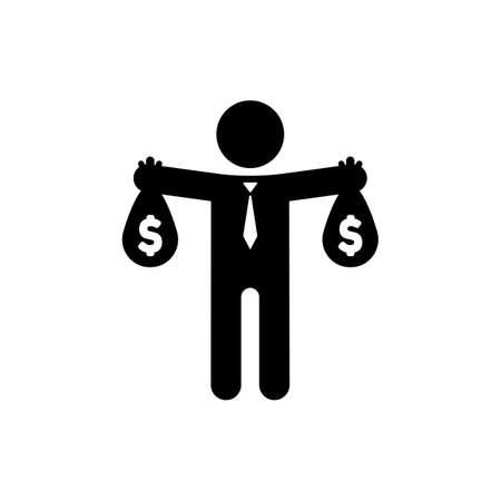 Businessman holding money bag in hands icon in black. Vector on isolated white background.のイラスト素材