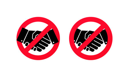 No handshake icon. No dealing. No collaboration. Not allow handshake sign. Vector on isolated white background. EPS 10.のイラスト素材