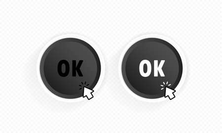 Ok button with cursor. Vector on isolated white backgroundのイラスト素材