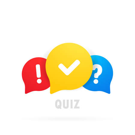 Quiz logo icon vector. Bubble speeches with question and check mark signs. Concept of social communication, chatting, interview, voting, discussion, talk, team dialog, group chat.のイラスト素材
